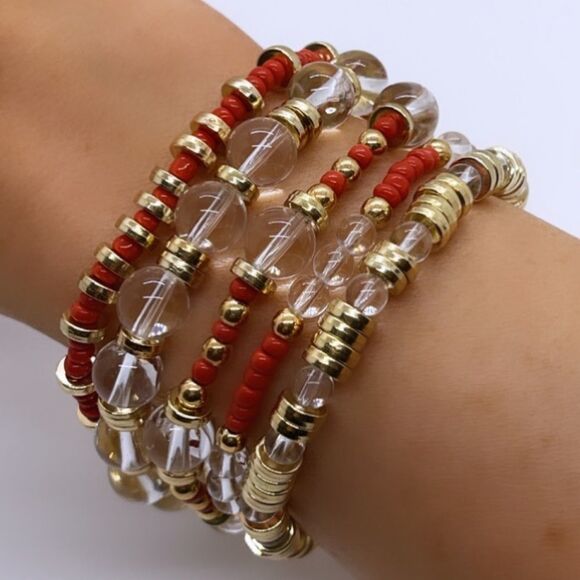 Wool + Pepper Co. Gold & Red Bracelet Stack (5) - Picture 2 of 6